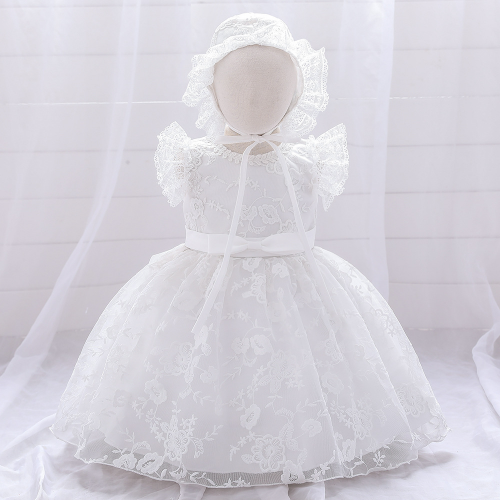 L1958XZ Christening Gown & Bonnet Baby Girl Birthday Dress